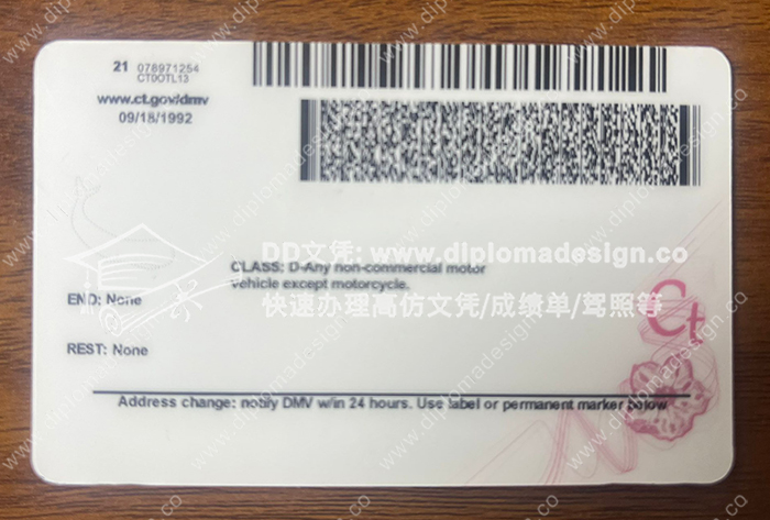 康涅狄格州驾照背面